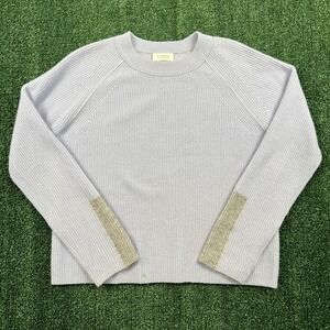 KINROSS CASHMERE Women's S/P Light Blue Ribbed Raglan Crew Neck Sweater